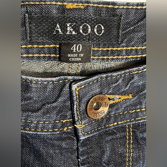 Akoo No Rivals Men's Dark Blue Distressed Jeans sz 40 - Picture 5 of 12